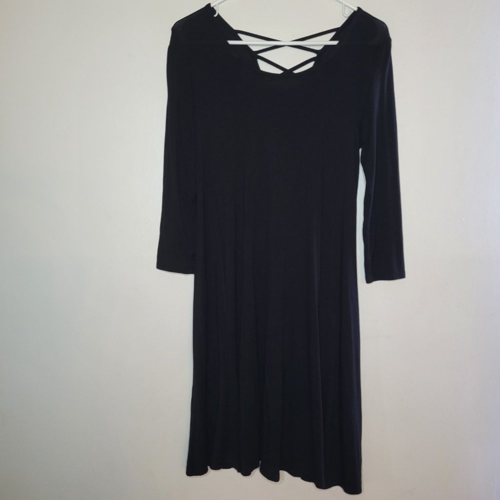 Thyme & Honey Women's Shift Dress Black XS Crew Neck 3/4 Sleeve Wednesday Gothic